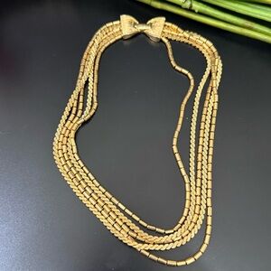 Vintage Unsigned Gold-tone 5 Stands Chain 14” Choker Necklace 62.8g.